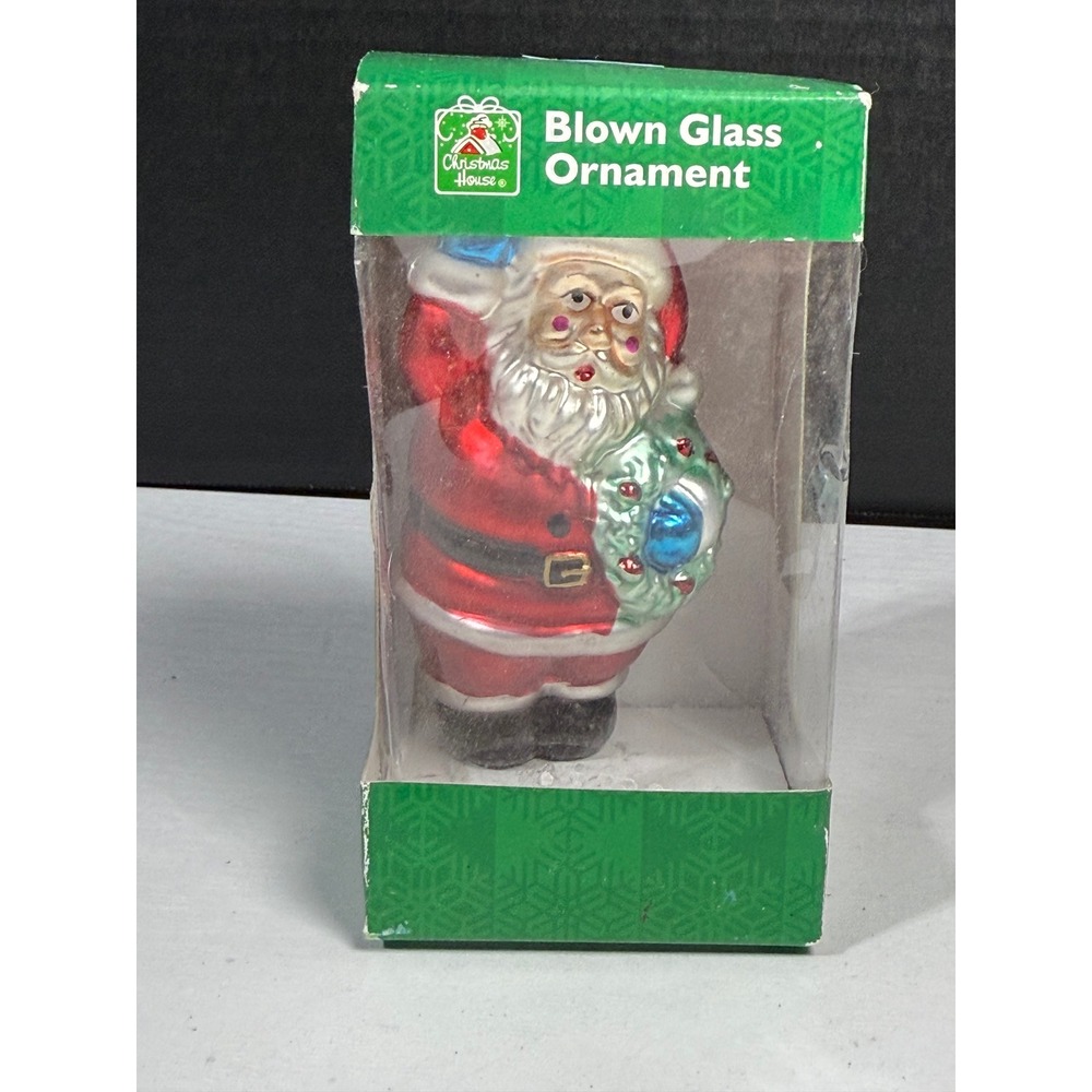 Christmas House Blown Glass Santa Claus Ornament Wreath Bag Hanging Decor VTG - Picture 6 of 10